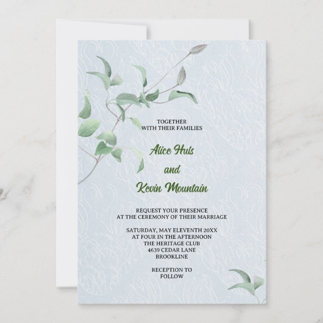 Elegant violet bud on a sky blue background invitation (Front)