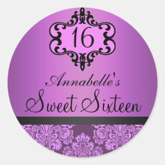 Élégant Violet Chic Damask Sweet 16 Sticker