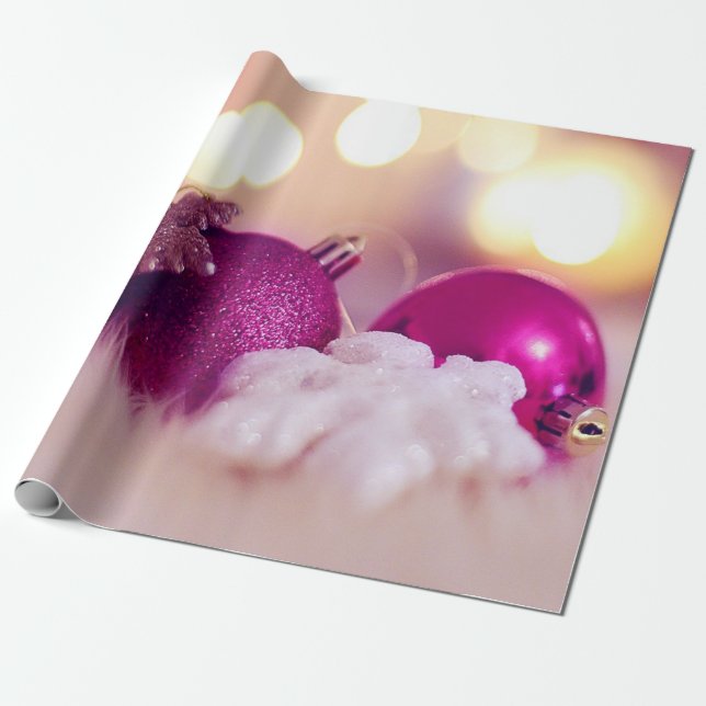 Elegant Violet Christmas Balls Holiday Wrapping Paper (Unrolled)