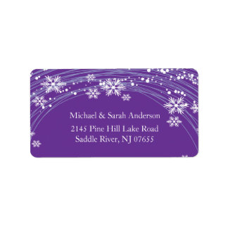 Élégant violet de Noël Snowflakes Étiquette de adr