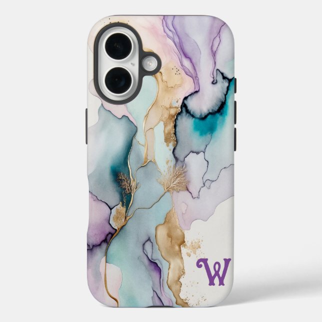 Élégant violet et Turquoise iPhone 16 Coque (Verso)