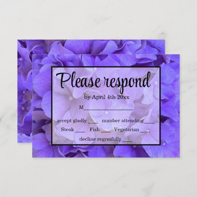 Élégant violet fleuri Hydrangeas Lavender RSVP (Devant / Derrière)