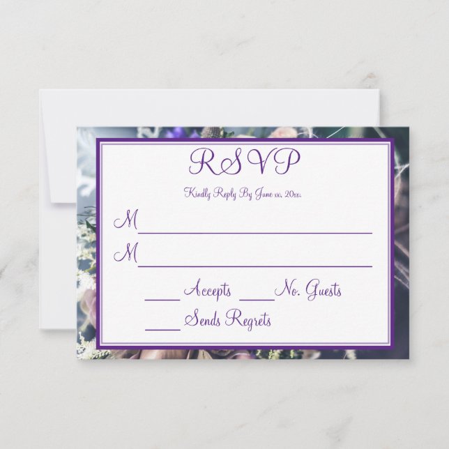 Élégant Violet Floral Mariage Réponse (Devant)