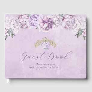 Élégant violet Floral Quinceañera Livre d'invité