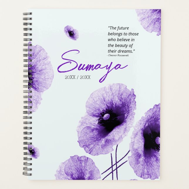 Elegant Violet Floral Spiral Planner Customizable (Front)