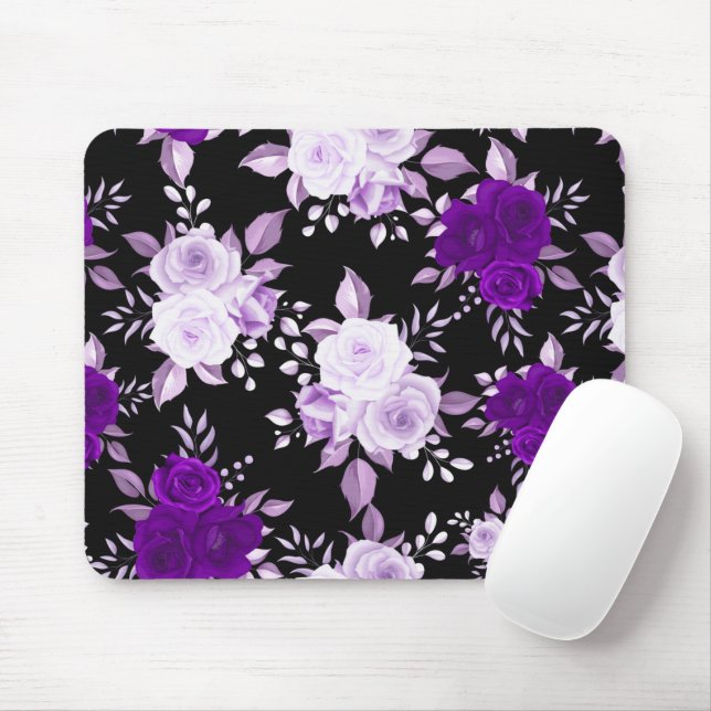 Elegant Violet Flowers Seamless Floral Pattern  Mouse Pad (With Mouse)