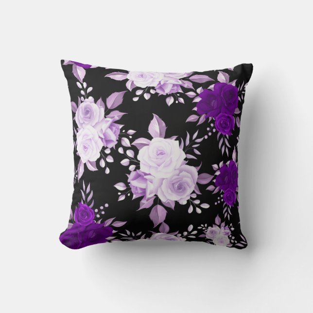Elegant Violet Flowers Seamless Floral Pattern Throw Pillow (Front)