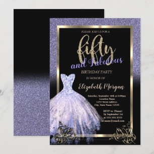 Elegant Violet Glitter Dress 50th Birthday Party Invitation