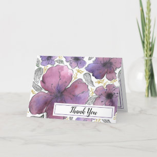 Elegant Violet Glitter Floral Birthday Thank You Card