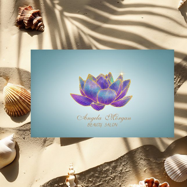 Elegant Violet Glitter Lotus Flower Blue Business Card (Creator Uploaded)
