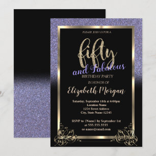 Elegant Violet Glitter Ombre 50th Birthday Party Invitation