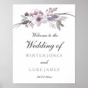Élégant violet gris hiver Floral Poster Mariage