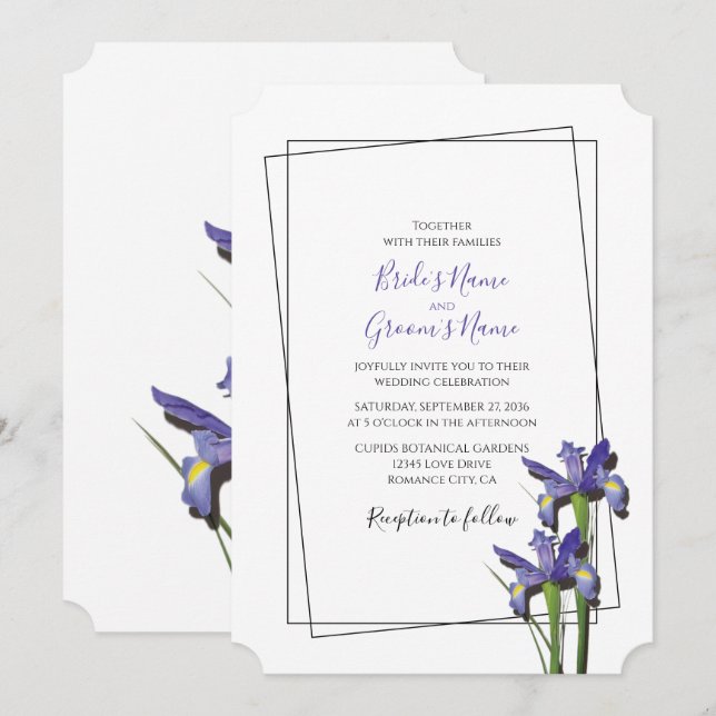 Élégant violet Iris Invitations de mariage Iris (Devant / Derrière)