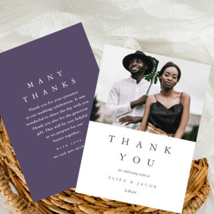Elegant Violet One Photo Wedding Thank You Card