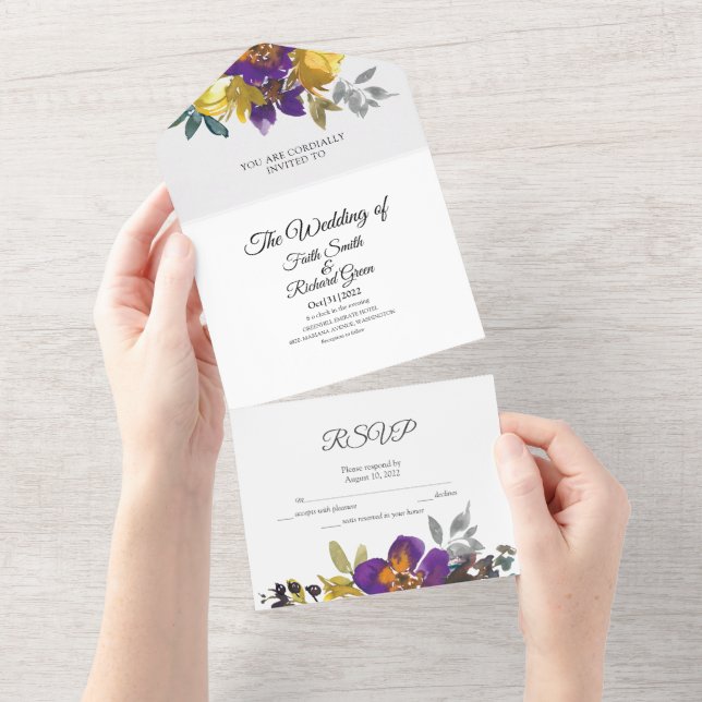 Élégant violet or tout en un Faire-part de mariage (Déchirure)