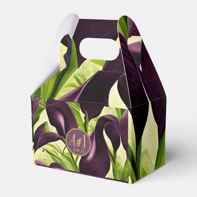 Elegant Violet Purple Calla Lilies Wedding Favor Box (Front Side)