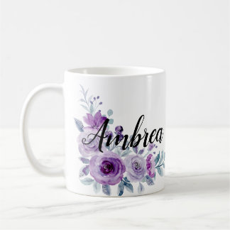 Elegant Violet Purple Floral Custom Personalized C Coffee Mug