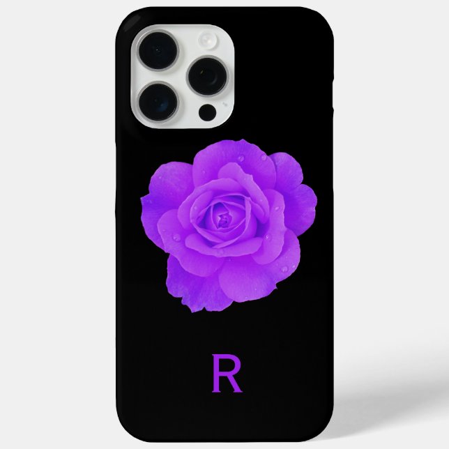 Elegant Violet Purple  Monogram Dark Floral Rose Case-Mate iPhone Case (Back)