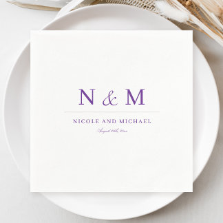 Elegant Violet Purple Monogram Initials Wedding Napkin