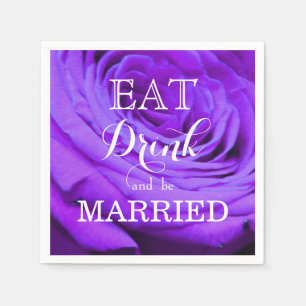 Elegant violet purple roses eat drink be married napkin