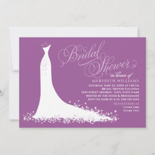 Elegant Violet Purple Wedding Gown Bridal Shower Invitation