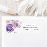 Élégant violet retour floral Adresse Label