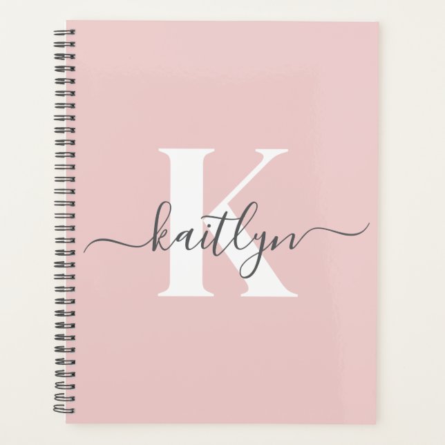 Élégant violet rose gris script Monogramme (Devant)