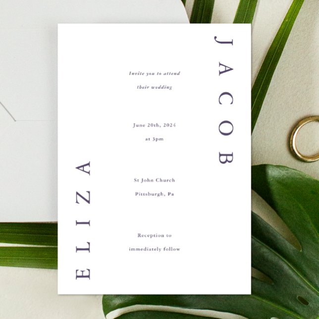 Elegant Violet Typography Simple Photo Wedding  Invitation (Creator Uploaded)