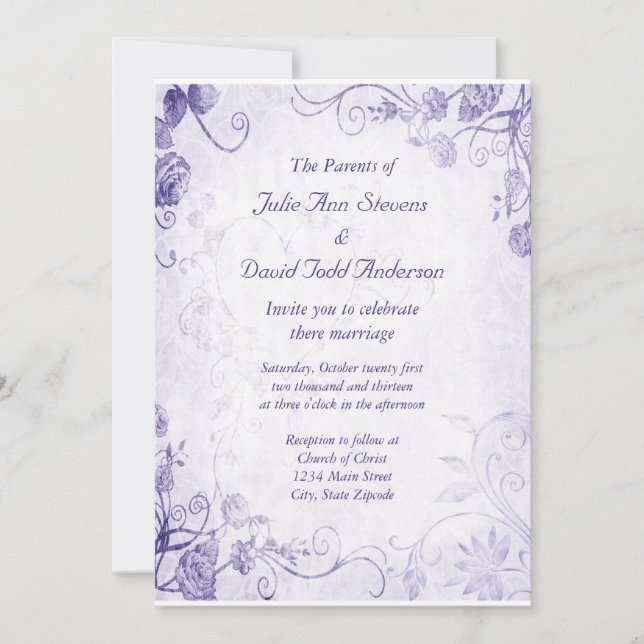 Elégant Violet Vintage Mariage Invitation (Devant)