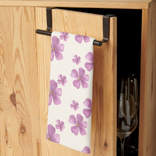 Elegant Violet Watercolor Flower Tea Kitchen Towel