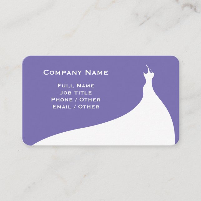 Elegant Violet Wedding Dress Business Card (Front)