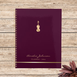 Elegant Violin Music Burgundy Gold 2026 Custom Planner