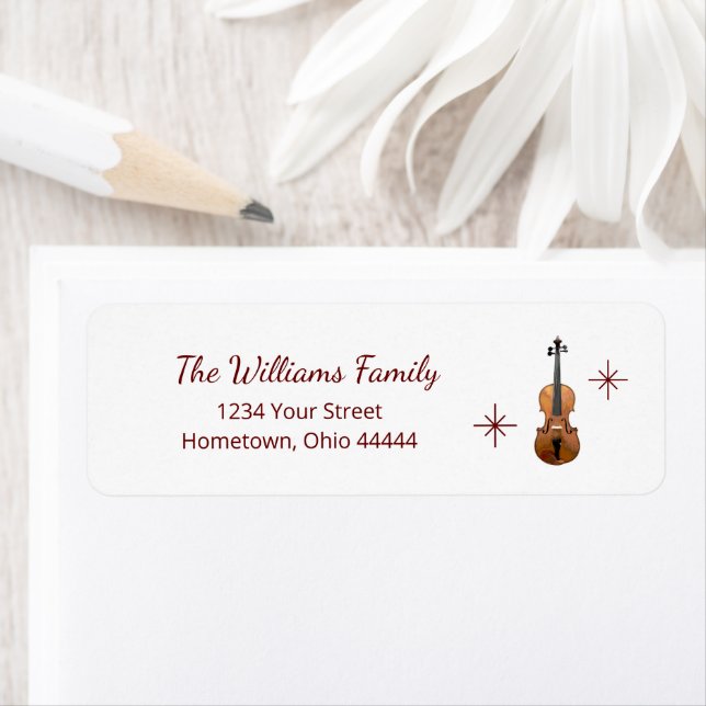Elegant Violin Musical Christmas Return Address (Insitu)
