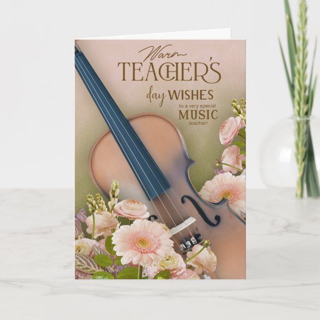 Elegant violin Teacher’s Day Floral Card (Front)