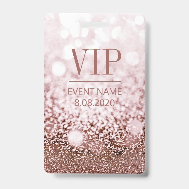Elegant VIP Access Event Rose Pink Glitter Badge (Front)