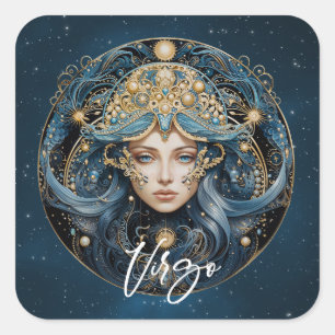 Elegant Virgin Fantasy Zodiac Black Gold Virgo     Square Sticker