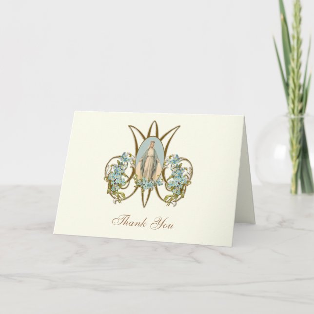 Elegant Virgin Mary Religious Catholic Floral Holiday Card (Front)