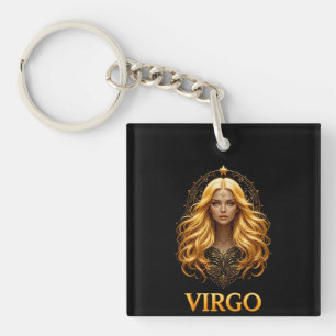 Elegant Virgo Zodiac Illustration Featuring Gold Keychain