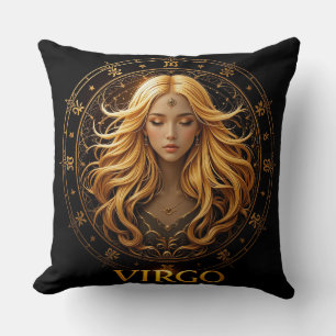 Elegant Virgo Zodiac Illustration Featuring Gold Throw Pillow