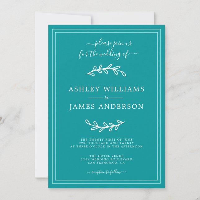 Elegant Viridian Green Wedding invitation (Front)