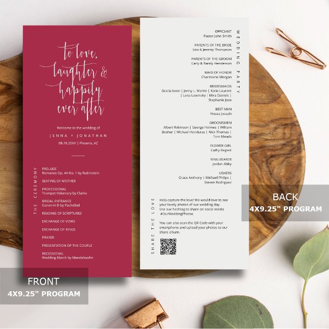 Elegant Viva Magenta Minimal QR Code Wedding Flat Program (Creator Uploaded)
