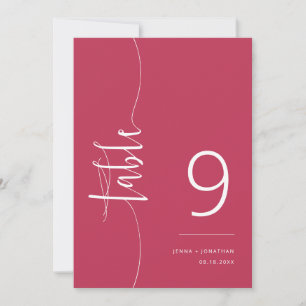 Elegant Viva Magenta Script Wedding Table Number