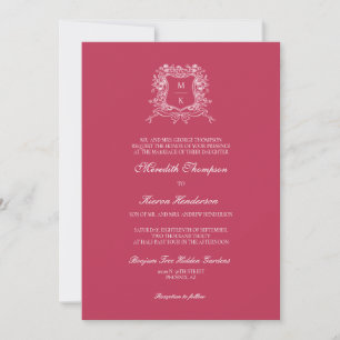 Elegant Viva Magenta Vintage Crest QR Code Photo Invitation
