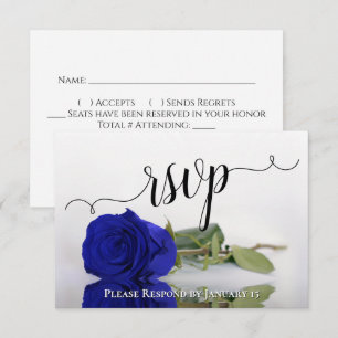 Elegant Vivid Royal Blue Reflecting Rose Wedding RSVP Card