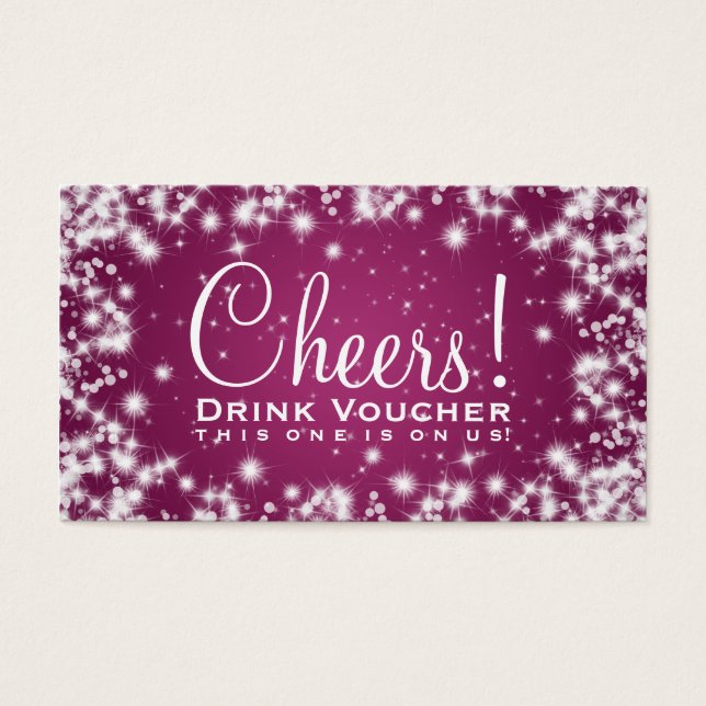 Élégant Voucher Boisson Fête Hiver Étincelle Rose (Devant)