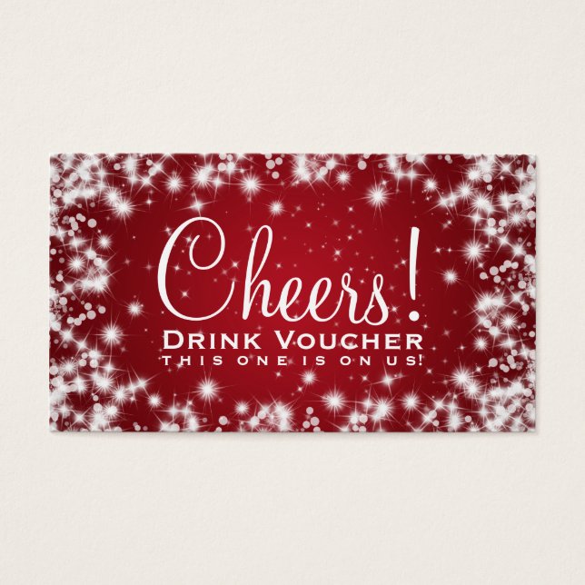 Élégant Voucher Boisson Fête Hiver Étincelle Rouge (Devant)
