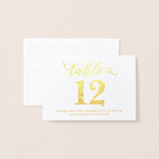 Elégant VRAI FOIL Gold Mariage Numéros de table Pe (Devant avec enveloppe)
