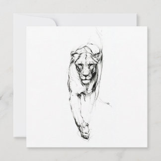 Elegant Walking Lioness Sketch Invitation