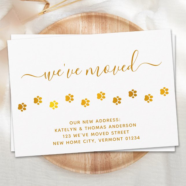Elegant Walking Paw Prints Gold Personalize Moving Announcement (Creator Uploaded)