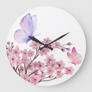 Elegant Wall Clock with Cherry Blossom Branch and 